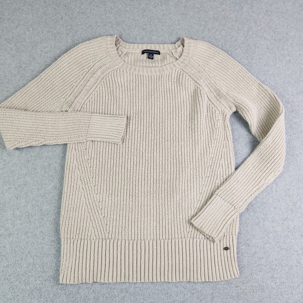 American‎ Eagle Sweater Womens Small Beige Oatmeal Shaker Knitted Raglan Sleeve